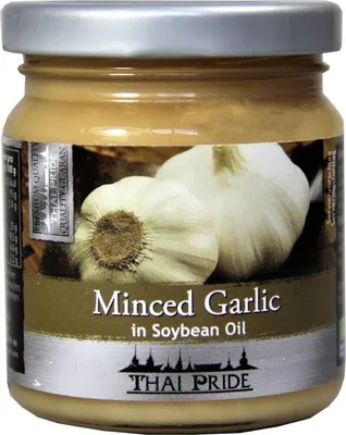 Produktbild von THAI PRIDE Knoblauch gehackt in Sojabohnenöl 180g | Garlic | EXOTIC FOOD