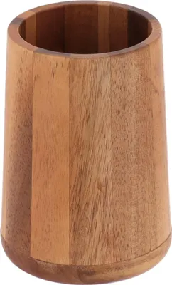 Zdjęcie produktu dla TENDANCE | Kubek łazienkowy - ACACIA - 11,5 cm - 200 ml - Naturalne drewno - Elegancki uchwyt na długopis - Drewniany pojemnik
