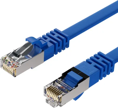 Produktbild von RJ45 Flachkabel m. CAT 7 Rohkabel slim blau 10m