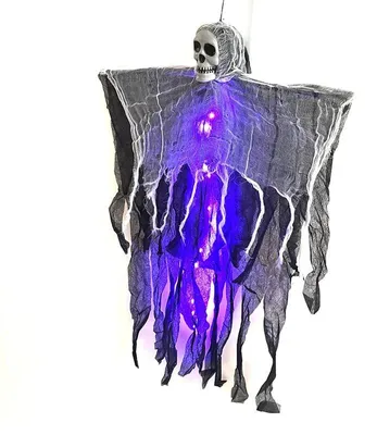 Produktbild von Halloween Totenkopf Geister Hängedekoration Set LED Beleuchtet Außen Garten Party Deko Ornament - Farbe: Lila