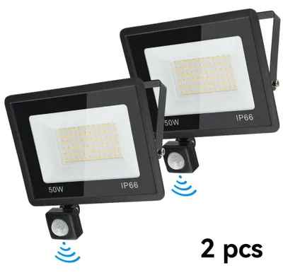Produktbild von Flutlicht, Bewegungsmelder, wasserdicht, 2ps, Warmweiß (2700-3500K), 50 W