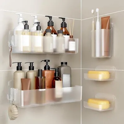 Produktbild von Famanu Duschregal Set 5-teilig - bohrfreier Duschorganizer, transparent