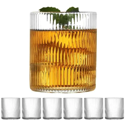 Produktbild von Wassergläser Set von 6 - Gerippte Trinkgläser - Spülmaschinenfest - 300 ml - Cocktailgläser - Ideal für Iced Matcha Latte
