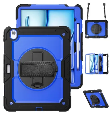 Image de Pour Apple iPad Air 13 2025 / 2024 : étui de protection hybride à 360 degrés avec bandoulière, bleu
