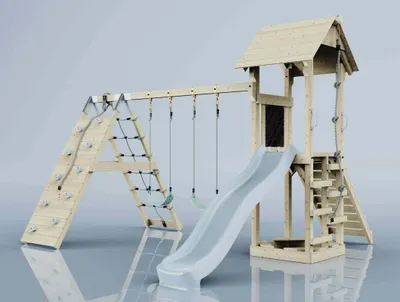 Produktbild von OutdoorToys Spielturm Kiruna aus Holz in Blau Kinderschaukel