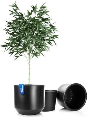 Produktbild von BigDean 2X Blumentopf Style ø 46 cm anthrazit mit herausnehmbaren Innentopf - wetterfester Blumenkübel aus bruchsicherem Kunststoff - Pflanzkübel groß