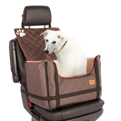 Produktbild von Hundeautositz Lux Comfort M Braun mit Sicherheitsgurt und Polsterung
