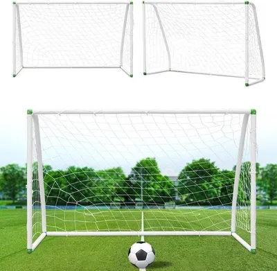 Image de 2 buts de football en PVC avec rebondisseur, 245 x 155 x 90 cm, pour le jardin et les jeux en plein air, blanc
