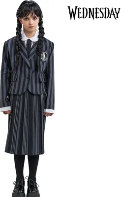 Wednesday Kostüm Schuluniform Wednesday Addams für Kinder Gr. 140-164 schwarz Lizenzkostüm Halloween Fasching Karneval Mottoparty Kinderfasching Gruppenkostüm Familienkostüm