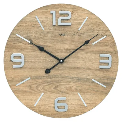Produktbild von AMS W9701 Wanduhr mit Holzgehäuse und Metallziffern