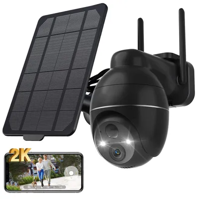Image de Caméra de surveillance extérieure - Sans fil - 2K QHD - Alimentée par panneau solaire - Rotation à 360 degrés - Vision nocturne en couleur