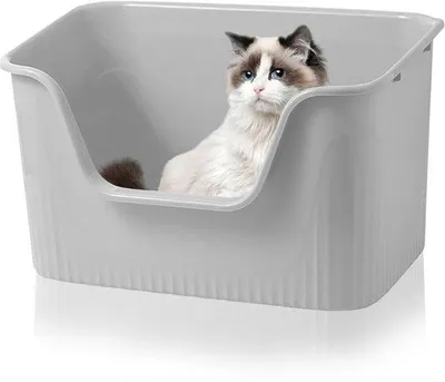Image de Grande litière pour chat XXL, haute, grise, 64 x 45 x 33 cm, imperméable