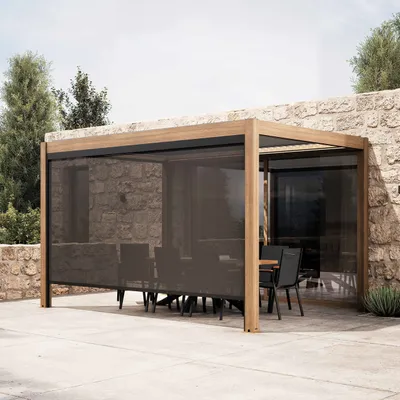 Image de Pergola bioclimatique autoportée et motorisée éclairée 3x4m et 1 store - Oviala Kavala