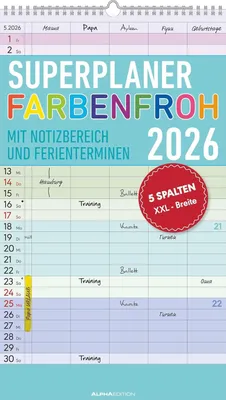 Produktbild von Superplaner Farbenfroh 2026 5 Sp. Familienkal. 26x45
