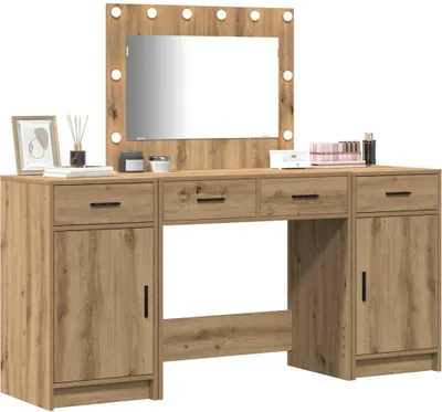 Obrázok produktu pre vidaXL Toaletný stolík, 3 kusy, hnedý, 78,5 x 41 x 135 cm, drevotrieska