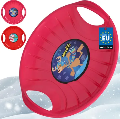 Produktbild von KOTARBAU® 2er Set Popo Rutscher Kinder Kunststoff Rutschteller ø 60 cm Rodelbahn Schlitten zum Rodeln im Schnee Rosa & Rot