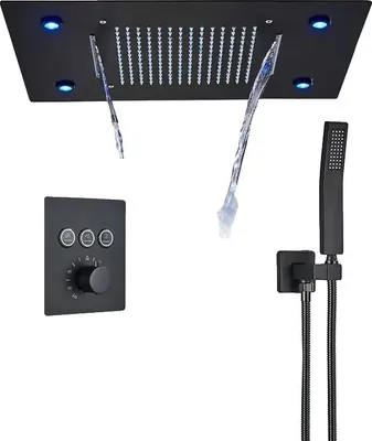Immagine prodotto di Rubinetto per doccia, soffione a LED, struttura in ottone resistente, nero B