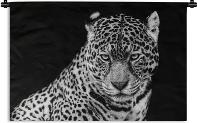Produktbild von MuchoWow® Wandteppich Wandbehang Leopard - Tiere - Schwarz - Weiß - Porträt 150x100 cm Tapisserie Dekoration Wandtuch - Waschbar - Tapisserien - Wand-Decke