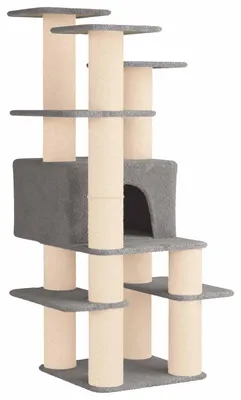 Obrázek produktu pro Kočičí strom s sisalovými škrabadly, světle šedá barva, výška 161 cm