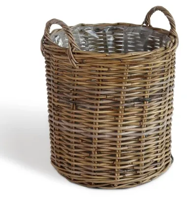 Produktbild von Natur Rattankorb BAKUL rund Grey 40cm Pflanzkorb Inlay Griffe