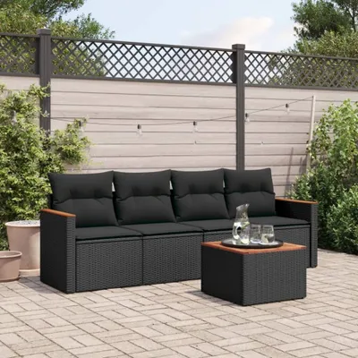 Produktbild von Design 5-tlg. Garten-Sofagarnitur mit Kissen Schwarz Poly Rattan, Gartenmöbel-Sets 2024 Neu