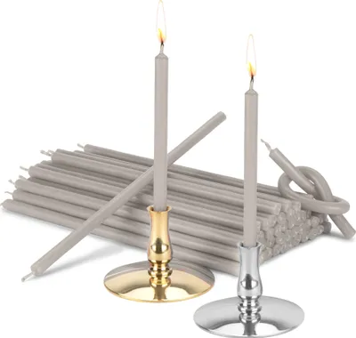 Produktbild von Set 2x Kerzenhalter mit 200g Kerzen grau Tropffrei dünn L 16cm Paraffin 40033