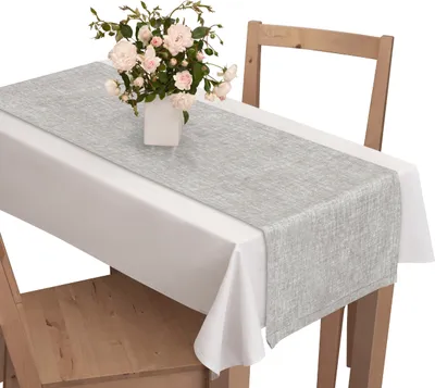 Zdjęcie produktu dla Voppi Dekoracja na stół 40x250 cm szary bieżnik z materiału o wyglądzie lnu