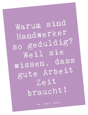 Produktbild von Mr. & Mrs. Panda Postkarte Spruch Handwerker Geduld - Lavendeltraum - Geschenk, Beruf, Elektriker, Handwerkskunst, Postkarten, Ansichtskarten, handwerkliche Berufung