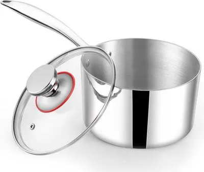 Obrázek produktu pro Nerezová ocel, 18 cm, třívrstvá, vhodná na všechny typy sporáků včetně indukce, pánev o objemu 2,4 l se skleněným víkem, lze mýt v myčce