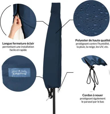 Image de Deuba Housse de protection pour parasol Ø3,5m Bleu bâche de protection en polyester résistant avec fermeture éclair