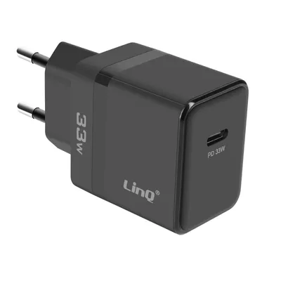 Zdjęcie produktu dla LinQ, zasilacz USB-C Power Delivery 33W szybkie ładowanie Kompaktowa konstrukcja, czarny