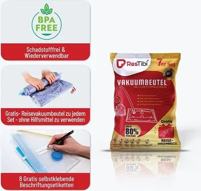 Produktbild von Famanu Vakuumtaschen – 3 Größen für platzsparende Aufbewahrung