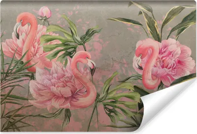 Produktbild von Muralo Selbstklebende Fototapete FLAMINGOS Vögel Blumen Blätter Beton Abstraktion Br. 270cm x Hö. 180cm