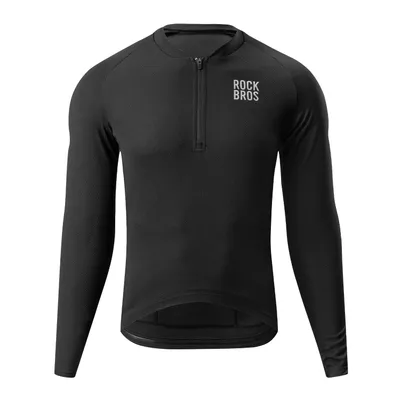 Produktbild von ROCKBROS Radtrikot Fahrradtrikot Herren Langarm mit Halbreißverschluss und 3 Rückentaschen für Rennrad und MTB Schwarz EU Größe M