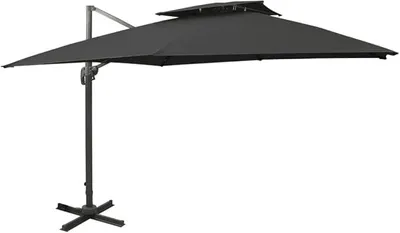 Productafbeelding van Tuinparasol met ventilatie, 300x300 cm, zwart, kantelbaar, met handkurbel, UV-bestendig, stevige voet, 8 aluminium baleinen, dubbel dak, ideaal voor tuin, terras, balkon, buitenterras