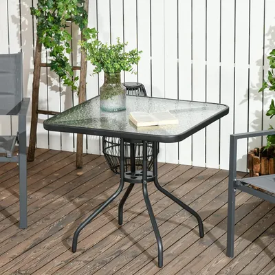 Produktbild von Gartentisch Balkontisch Beistelltisch Outdoor Balkonmöbel kleiner Balkon Bistrotisch kleiner Balkontisch Quadratisch Platte aus gehärtetem Glas pulverbeschichteter Metallrahmen | 60x60x72 cm | Schwarz