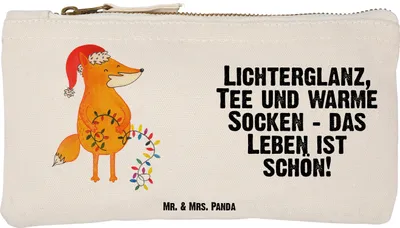 Produktbild von Mr. & Mrs. Panda Etui Fuchs Weihnachten Größe S Klein - Weiß - Geschenk, Pouch, Kosmetiktasche, Heiligabend, kosmetiktäschchen, Weihnachtsmann, Federmappe, Stoffbeutel