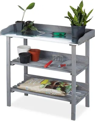 Image de Tabouret de jardin en bois à trois marches pour l'extérieur, le balcon et la terrasse - 86 x 92 x 42 cm - Gris