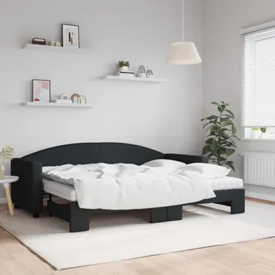 Image de vidaXL Lit de jour extensible avec matelas noir 80x200 cm Tissu