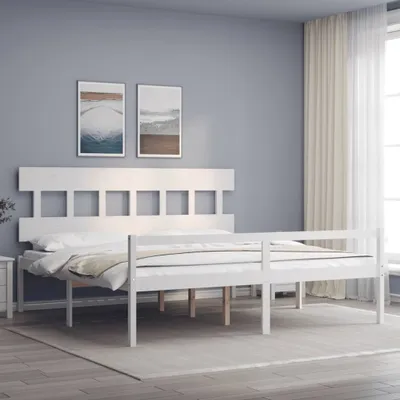 Produktbild von Massivholzbett mit Kopfteil Weiß 200x200 cm , Klassische Betten Design 2024