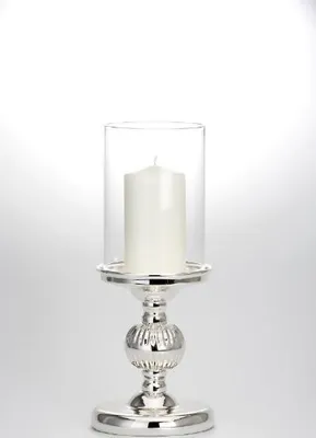 Produktbild von Windlicht Oriental versilbert und anlaufgeschützt mit Klarglas (H 30 x D 12 cm), hochwertiges Qualitäts Windlicht