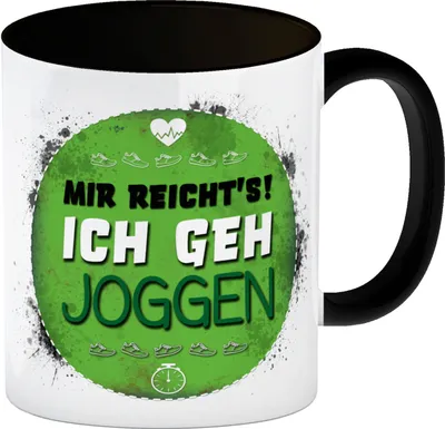 Produktbild von Mir reicht's! Ich geh joggen Kaffeebecher Henkel und Innenseite Schwarz