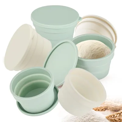 Productafbeelding van Pizzadeeg-rijbakken - Siliconen bakjes - Set van 4 - 600 ml - Stapelbaar - Met deksel