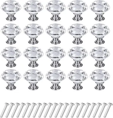 Produktbild von Küchenschrankgriff, Kristall-Schrankknopf, 20 Stück 30 mm transparente Diamantkristallgriffe und -knöpfe, Schranktürknopf