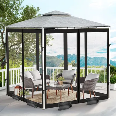 Image de Moustiquaire Outdoor pour pavillon & balcon, filet pour parasol en 4 parties avec fermeture éclair, sac de transport & sac à poids inclus, noir, 300 x 360 cm