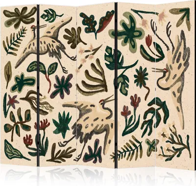 Produktbild von Neuheit! Dekorativer Paravent Raumteiler Trennwand Foto-Paravent Spanische Wand XXL 225x172 cm Blätter Blumen Vogel weiß b-A-10439-z-b