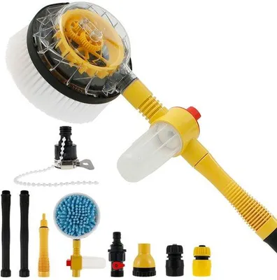 Obrázok produktu pre Rotačná umývacia kefa 100 cm s otočným kĺbom o 360°, zásobníkom na mydlo a vysokotlakovým vodným tryskom, sada kefiek na umývanie áut, stien a okien