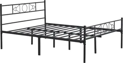 Immagine prodotto di Struttura letto in metallo Happyment - Letto matrimoniale 140 x 200 cm - Con rete a doghe - Nero