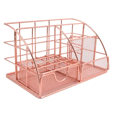 Produktbild von Ablagen Büro Desk Organizer mit Schublade Stiftehalter - Metall Tisch Organizer Office Schul Stifte Platzsparende Organisation,(Roségold)