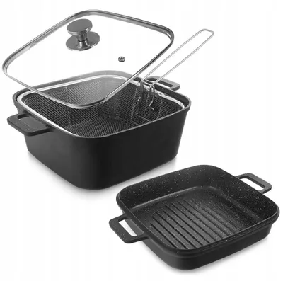 Produktbild von Vilde Kochgeschirr-Set 4-teilig mit Grillpfanne und Korb